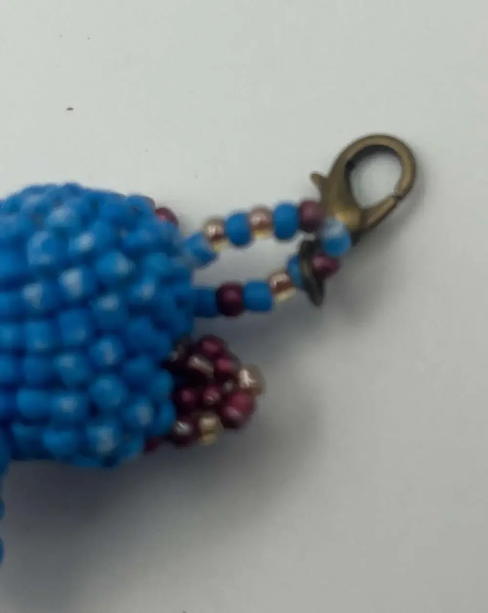 Handmade 3D Beaded Teddy Bear Keychain Charm, Blue and Maroon